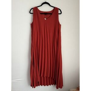 NWT J.Jill Wearever Pleated Midi Dress Sleeveless V-Neck Rust Pottery Size MP‎